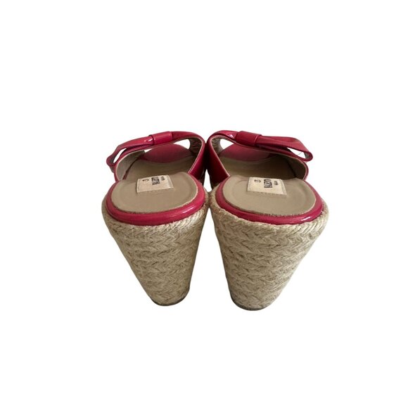 VALENTINO Pink Bow Patent Leather Espadrille Wedges Sandals Size 37.5 - Picture 9 of 10